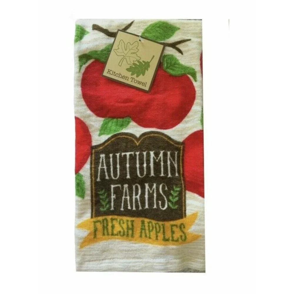 Apples Apple Kitchen Dish Towels Fall Harvest Cabin Country 100% Cotton Set of 2